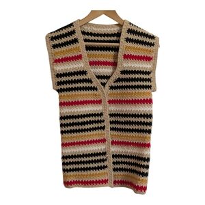 Vintage Colorful Stripe Crochet Knit Vest Boho Cottagecore Small